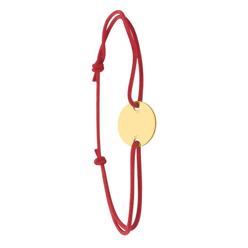 Red Cord Bracelet with Round Medallion in Yellow Gold 375 or 750, Diameter 12 mm - Bambins
