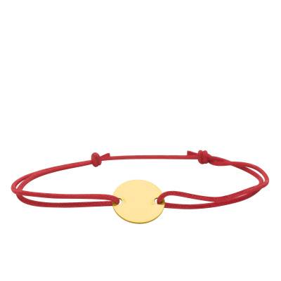 Red Cord Bracelet with Round Medallion in Yellow Gold 375 or 750, Diameter 12 mm - Bambins