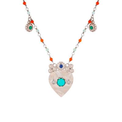 Collier Marla Coeur Argenté, Pierres & Perles, Longueur 40 à 45 cm - Hipanema