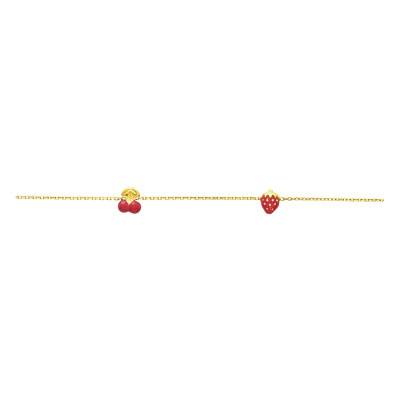 Bracelet Fraise Cerise Maille Forçat Or Jaune 750, Longueur 14 cm à 16 cm - Bambins