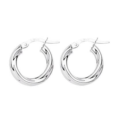 375 White Gold Twist Hoop Earrings, Diameter 10 mm to 25 mm - Emanessence