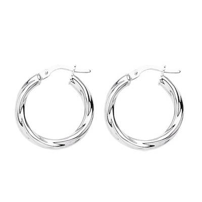 375 White Gold Twist Hoop Earrings, Diameter 10 mm to 25 mm - Emanessence