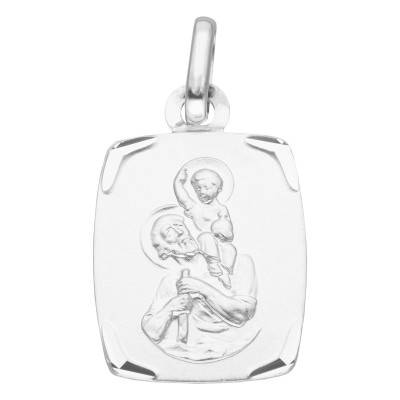 Médaille Rectangulaire Saint Christophe en Or Blanc 750 - Vandona
