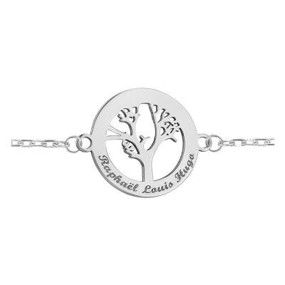 Bracelet maille forçat gravable arbre de vie ajouré en argent, Longueur 16 cm, Largeur 1,60 mm - Lumiosa