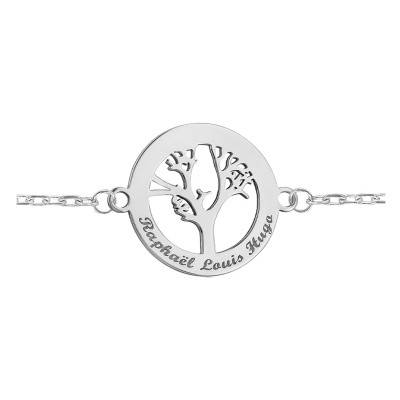 Bracelet maille forçat gravable arbre de vie ajouré Or Blanc 375 ou 750, Longueur 18 cm - Lumiosa
