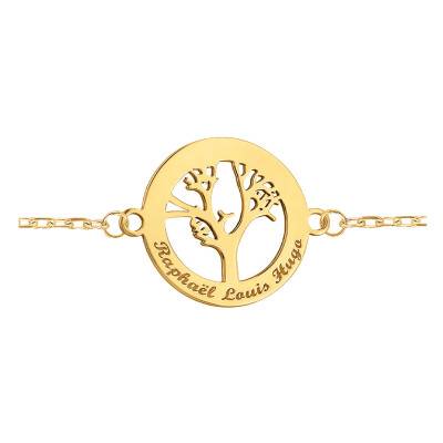 Bracelet Maille Forçat Gravable Arbre de Vie Ajouré Or Jaune 375 ou 750, 18 cm - Lumiosa