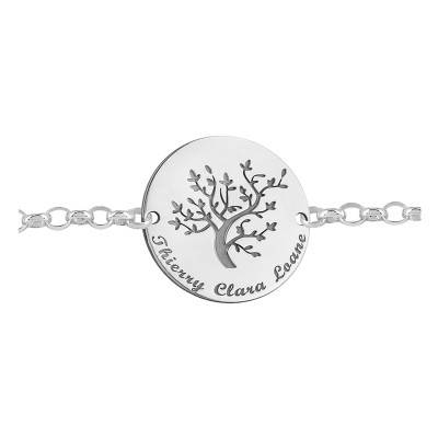 Bracelet maille forçat gravable arbre de vie Or Blanc 375 ou 750, Longueur 18 cm - Lumiosa
