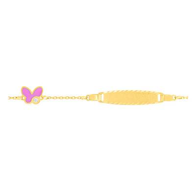 Bracelet Plaque Papillon, Or Jaune 375, Longueur 12 cm à 14 cm - Bambins