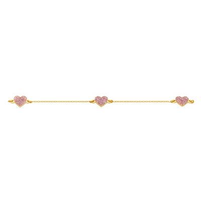 Bracelet Cœurs Pailletés Or Jaune 375, Longueur 14,50 cm à 16 cm - Bambins