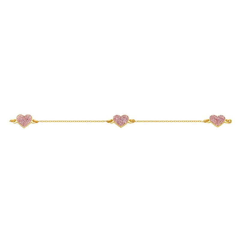 375 Yellow Gold Glitter Hearts Bracelet, Length 14.50 cm to 16 cm - Bambins
