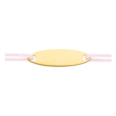 9K Yellow Gold 375/1000 Pink Cord Bracelet with Oval Plate, Length 10.5 cm, Width 1 mm - Bambins