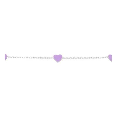 925 Silver Cable Chain Bracelet with Lacquered Purple Hearts, Length 14 cm to 17 cm, Width 0.60 mm - Bambins