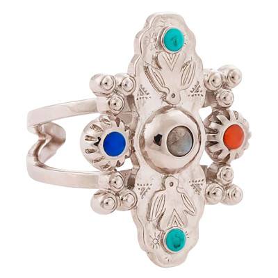 Silver-Toned Varda Ring & Colored Stones - Hipanema