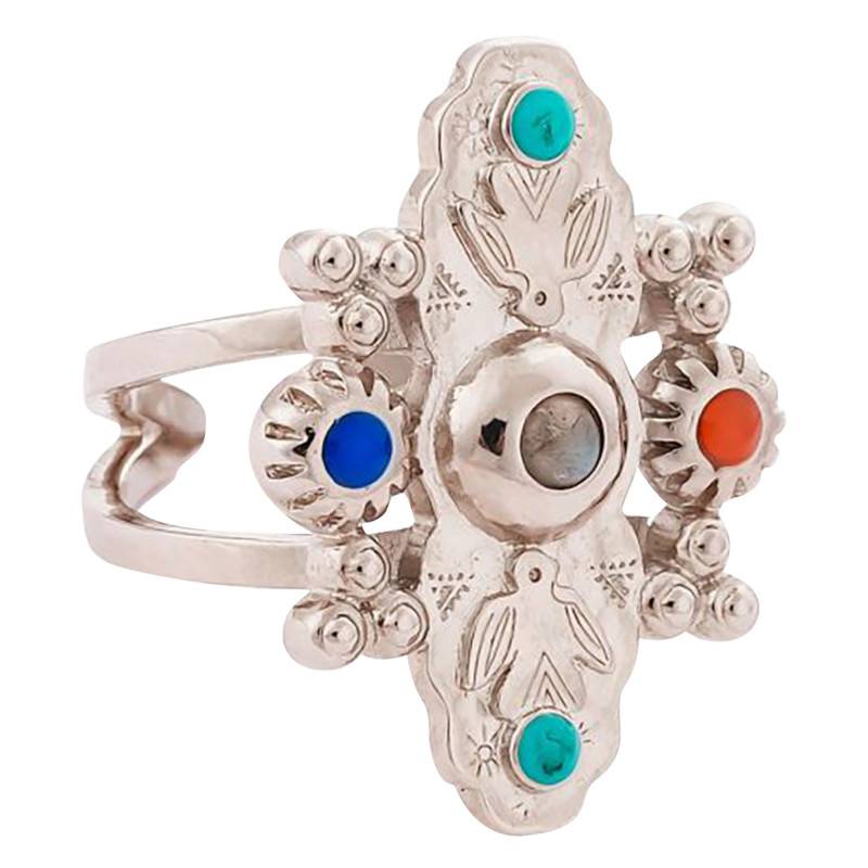 Silver-Toned Varda Ring & Colored Stones - Hipanema