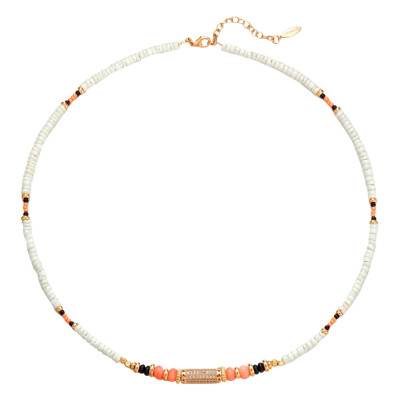 Gold-Plated Bouhou Necklace with Zirconium Oxides & Beads, Length 47 cm to 52 cm - Hipanema