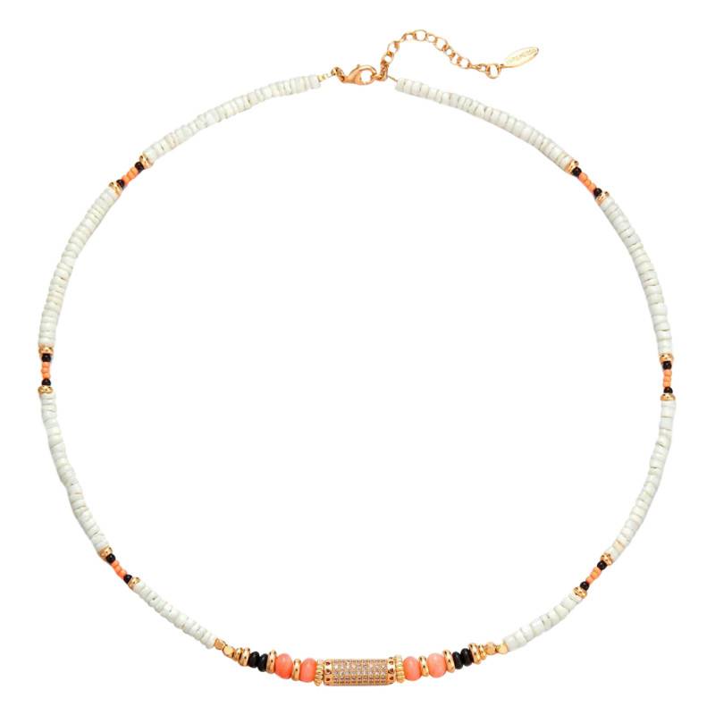 Gold-Plated Bouhou Necklace with Zirconium Oxides & Beads, Length 47 cm to 52 cm - Hipanema