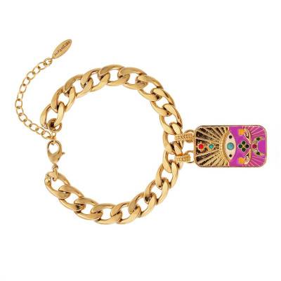 Bracelet Cayro Doré, Émail Violet & Pierres Multicolores, Longueur 16,50 à 19,50 cm - Hipanema
