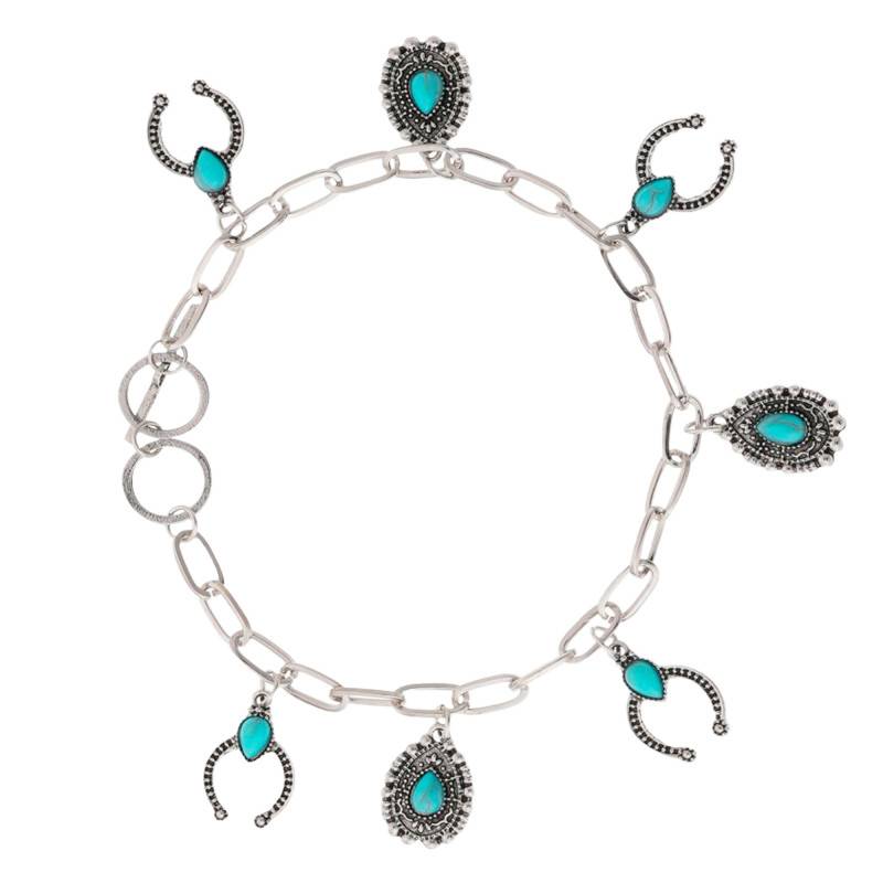 Silver-Toned Amulett Bracelet with Turquoise Beads, Adjustable Length 24 cm - Hipanema
