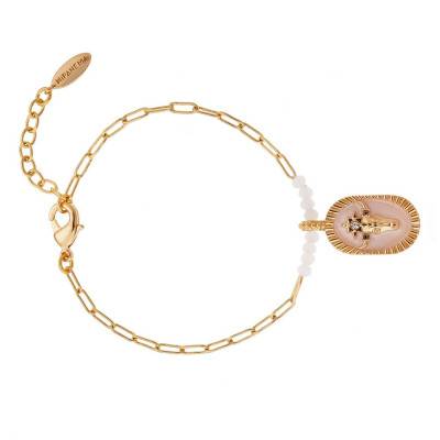 Bracelet Picador Doré & Email Blanc, Longueur 15,50 à 18,50 cm - Hipanema