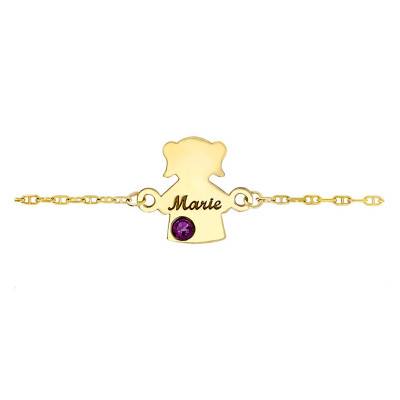 Bracelet Fille Pierre de Naissance Swarovski Or Jaune 375, 18 cm - Bambins