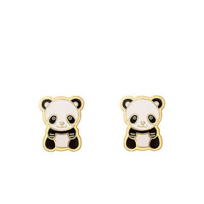 Boucles d'oreilles panda email & or jaune - Bambins