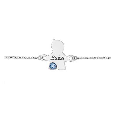 Bracelet Garçon Pierre de Naissance Swarovski Or Blanc 375, 18 cm - Bambins