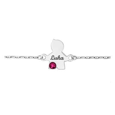 Bracelet Garçon Pierre de Naissance Swarovski Or Blanc 375, 18 cm - Bambins
