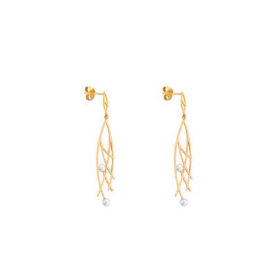 750/1000 Yellow Gold & Cultured Pearl Geometric Earrings - Emanessence