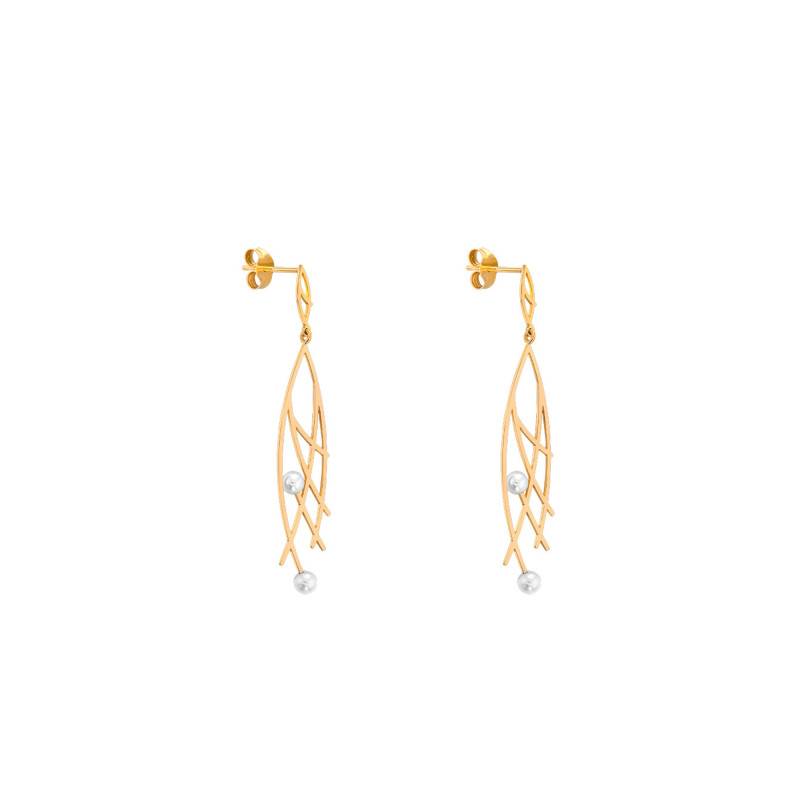 750/1000 Yellow Gold & Cultured Pearl Geometric Earrings - Emanessence