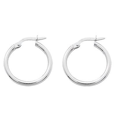 375/1000 White Gold Smooth Hoop Earrings, 8 mm to 40 mm Diameter - Emanessence