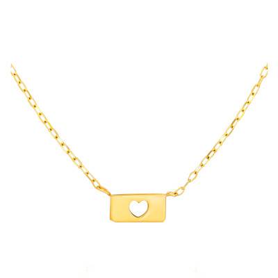 750 Yellow Gold Small Heart Plate Necklace, Length 40 cm to 42 cm - Lucas Lucor