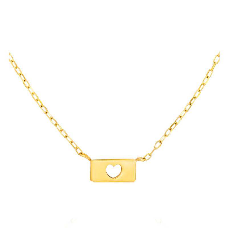 750 Yellow Gold Small Heart Plate Necklace, Length 40 cm to 42 cm - Lucas Lucor