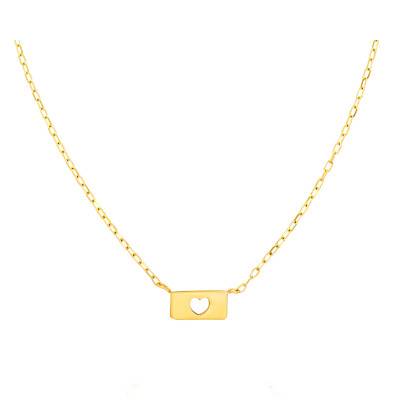 750 Yellow Gold Small Heart Plate Necklace, Length 40 cm to 42 cm - Lucas Lucor