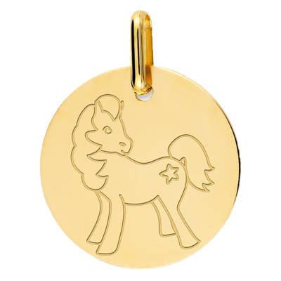 Médaille Cheval Or Jaune 750, Diamètre 16 mm - Lucas Lucor