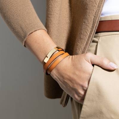 Bracelet U-Turn Triple Camel Fermoir Doré, Longueur 13 à 17,5 cm - Ursul
