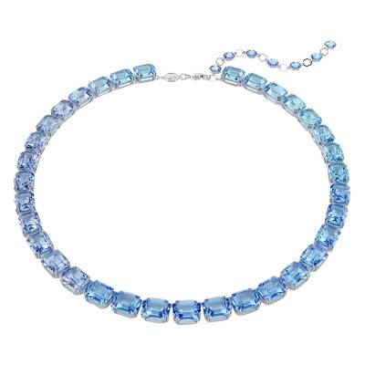Rhodium-Plated Metal & Blue Crystals Tennis Millenia Necklace, Length 38 cm to 43 cm - 5694136 - Swarovski