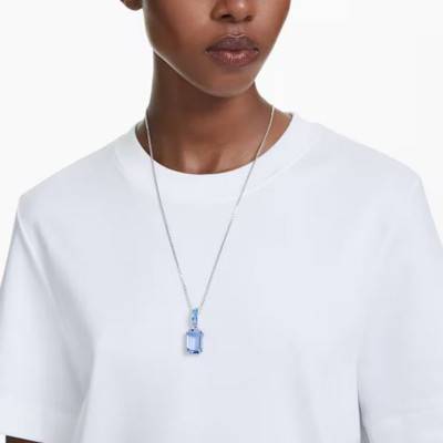 Rhodium-Plated Metal & Blue Crystals Millenia Necklace, Length 65 cm to 75 cm - 5696518 - Swarovski