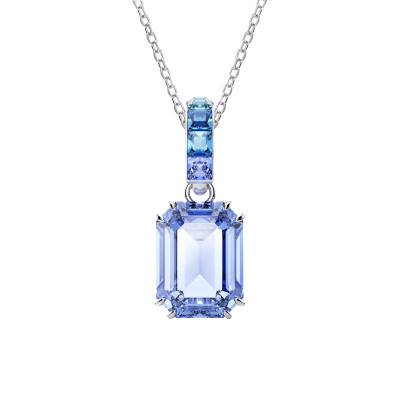 Rhodium-Plated Metal & Blue Crystals Millenia Necklace, Length 65 cm to 75 cm - 5696518 - Swarovski