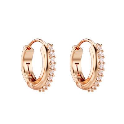 Petites Créoles Matrix Métal Doré Rose & Cristaux Blancs, Diamètre 11 mm - 5690669 - Swarovski