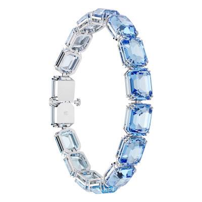 Rhodium-Plated Metal & Blue Crystals Tennis Millenia Bangle Bracelet, Length 17 cm to 19 cm - 5694135 - Swarovski