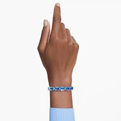 Rhodium-Plated Metal & Blue Crystals Tennis Millenia Bangle Bracelet, Length 17 cm to 19 cm - 5694135 - Swarovski