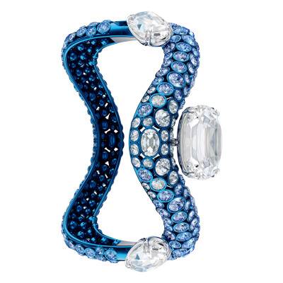 Bracelet Jonc Sublima Vague Métal PVD Bleu & Cristaux Bicolores, Longueurs 16 cm et 17 cm - Swarovski