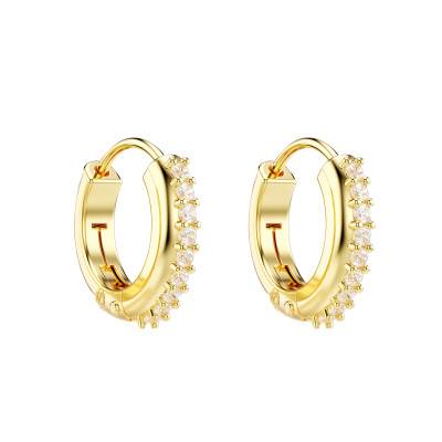 Gold-Tone Metal & White Crystals Matrix Huggie Earrings, Diameter 11 mm - 5697228 - Swarovski