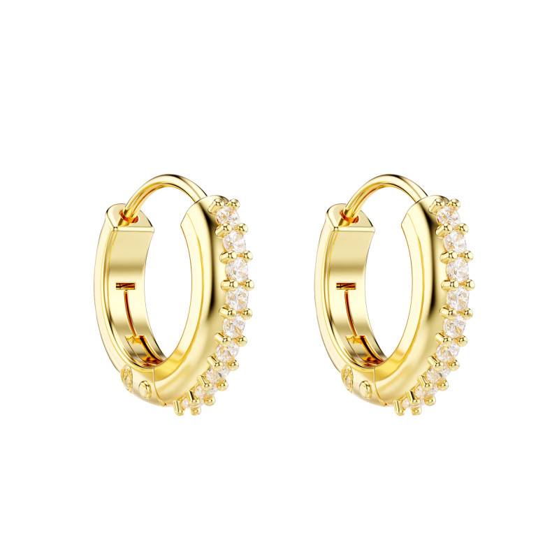 Gold-Tone Metal & White Crystals Matrix Huggie Earrings, Diameter 11 mm - 5697228 - Swarovski