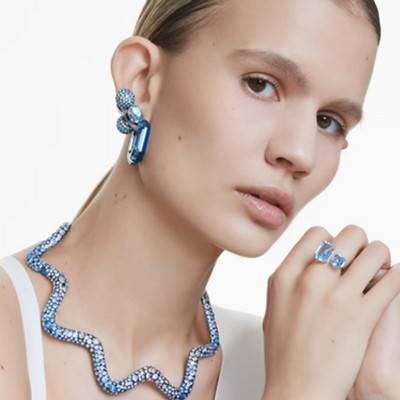 Gray Rhodium-Plated Metal & Blue Crystals Millenia Ring - 5694139 - Swarovski