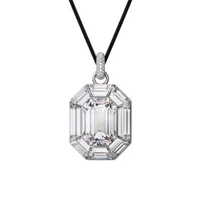 Collier Lucent Octogonal Métal, Cordon Noir & Cristaux, Longueur 65 à 75 cm - 5698526 - Swarovski
