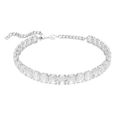 Rhodium-Plated Metal & White Crystals Millenia Necklace, Length 30 cm to 38 cm - 5696292 - Swarovski