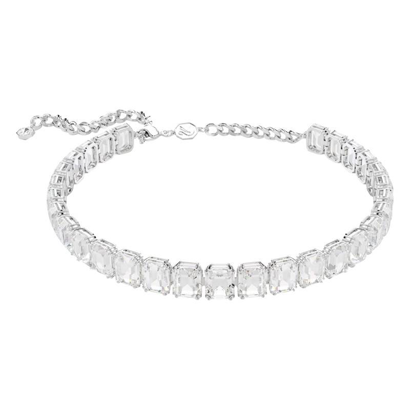 Rhodium-Plated Metal & White Crystals Millenia Necklace, Length 30 cm to 38 cm - 5696292 - Swarovski