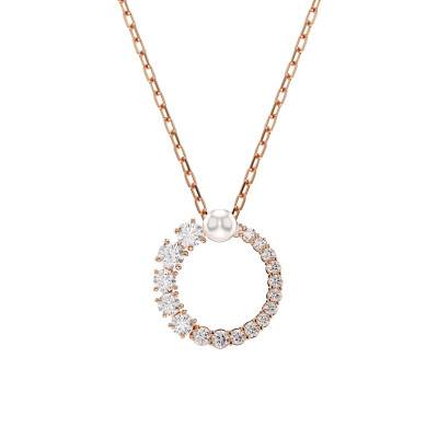 Rose Gold-Tone Metal & White Crystals and Pearl Round Matrix Necklace, Length 38 cm to 45 cm - 5692265 - Swarovski
