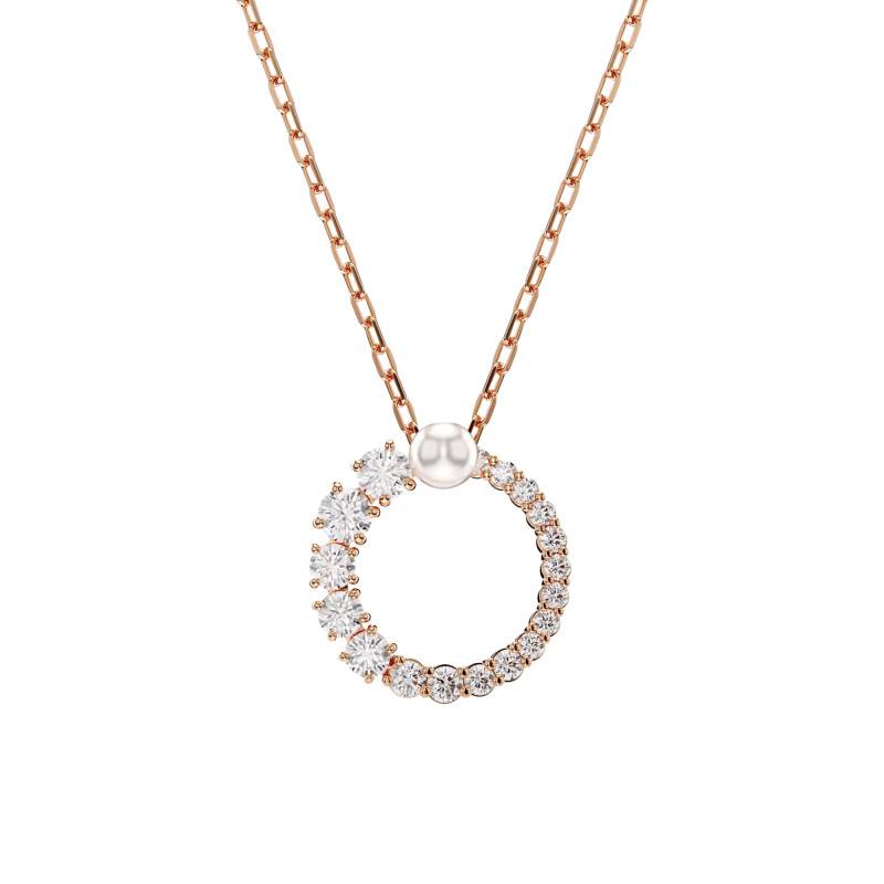 Rose Gold-Tone Metal & White Crystals and Pearl Round Matrix Necklace, Length 38 cm to 45 cm - 5692265 - Swarovski